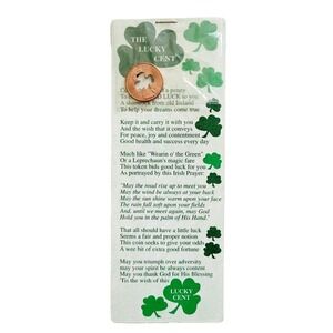 Vintage 90s Lucky Cent Bookmark, Irish 3 Clover Shamrock Penny 1994 Inspirations